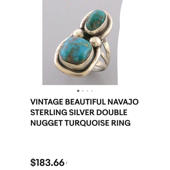 Vtg Navajo Double Nugget Turquoise Statement Ring 925 Sterling Silver Sz 7 - Picture 16 of 16